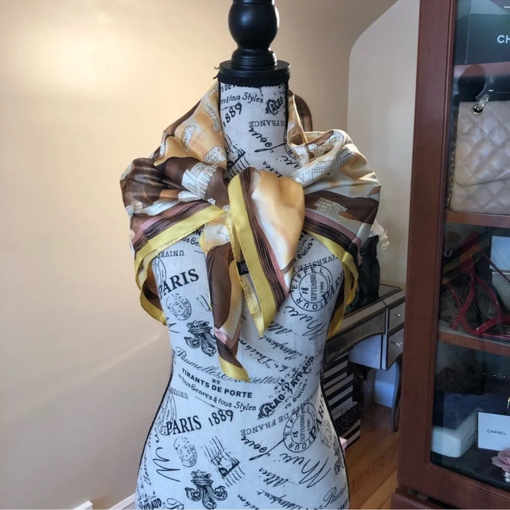 Ancient Rome Vintage Tan Silk Scarf